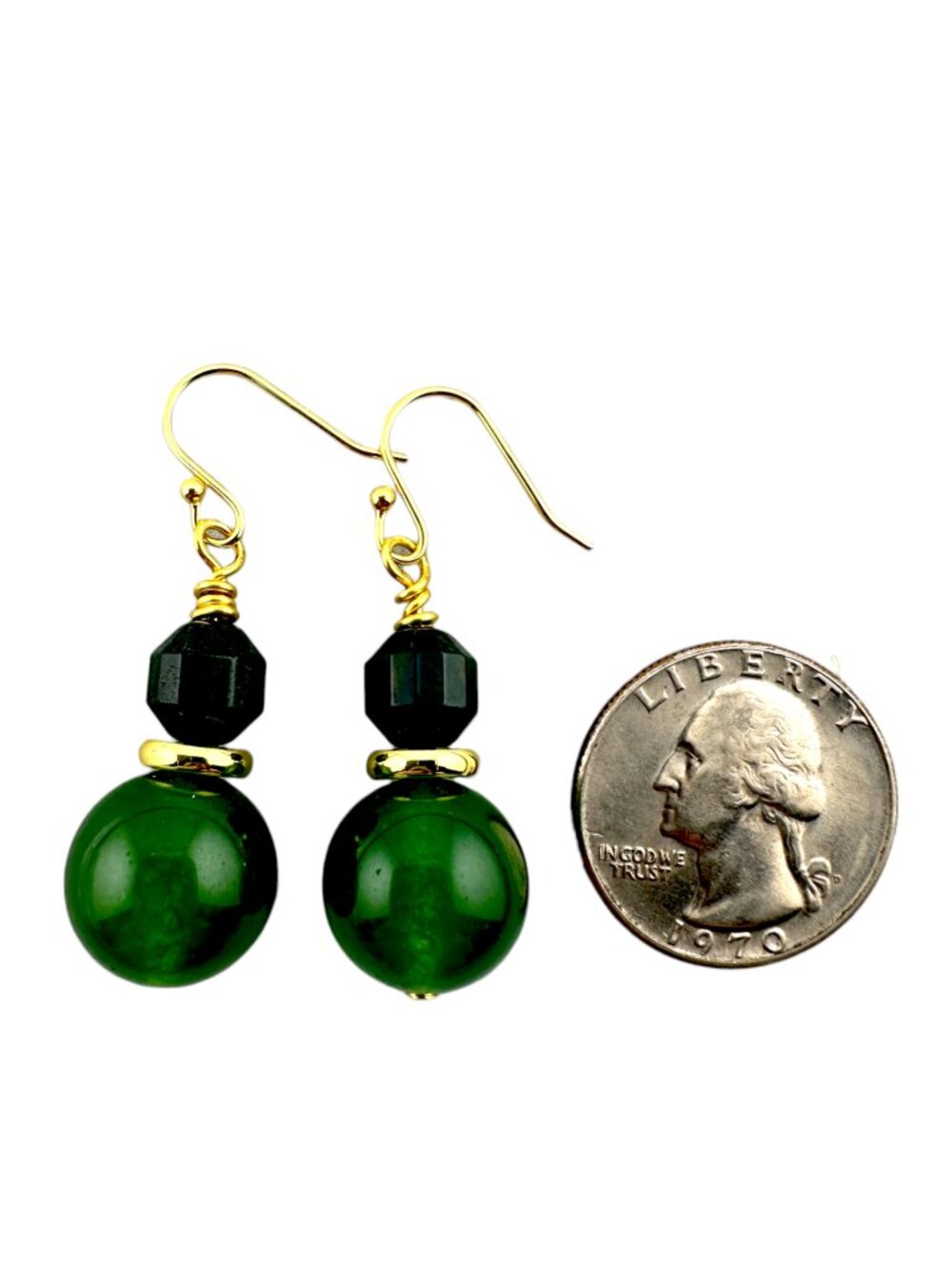 Green Jade Bloodstone Earrings 18K Gold Filled 925 Sterling Ear Wires Dangle - Picture 7 of 9